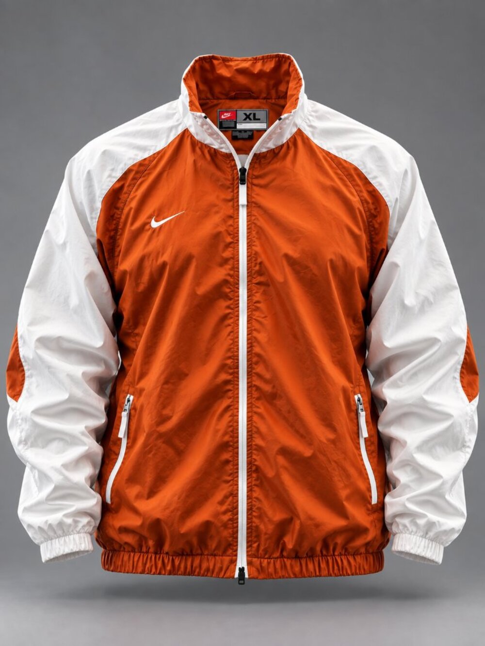 Vintage Nike Team Windbreaker XL Orange White Jacket 90s Swoosh Full Zip